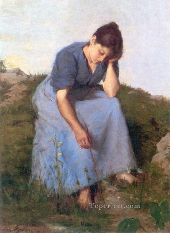 Young Woman in a Field countryside Realist Jules Breton Oil Paintings